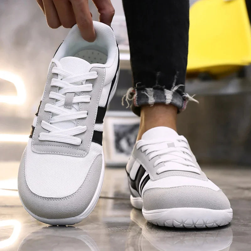 Herresneakers med bred tåboks, barfodssko, minimalistiske, åndbare og komfortable udendørs gåsko, sporty casual blå sko 2025