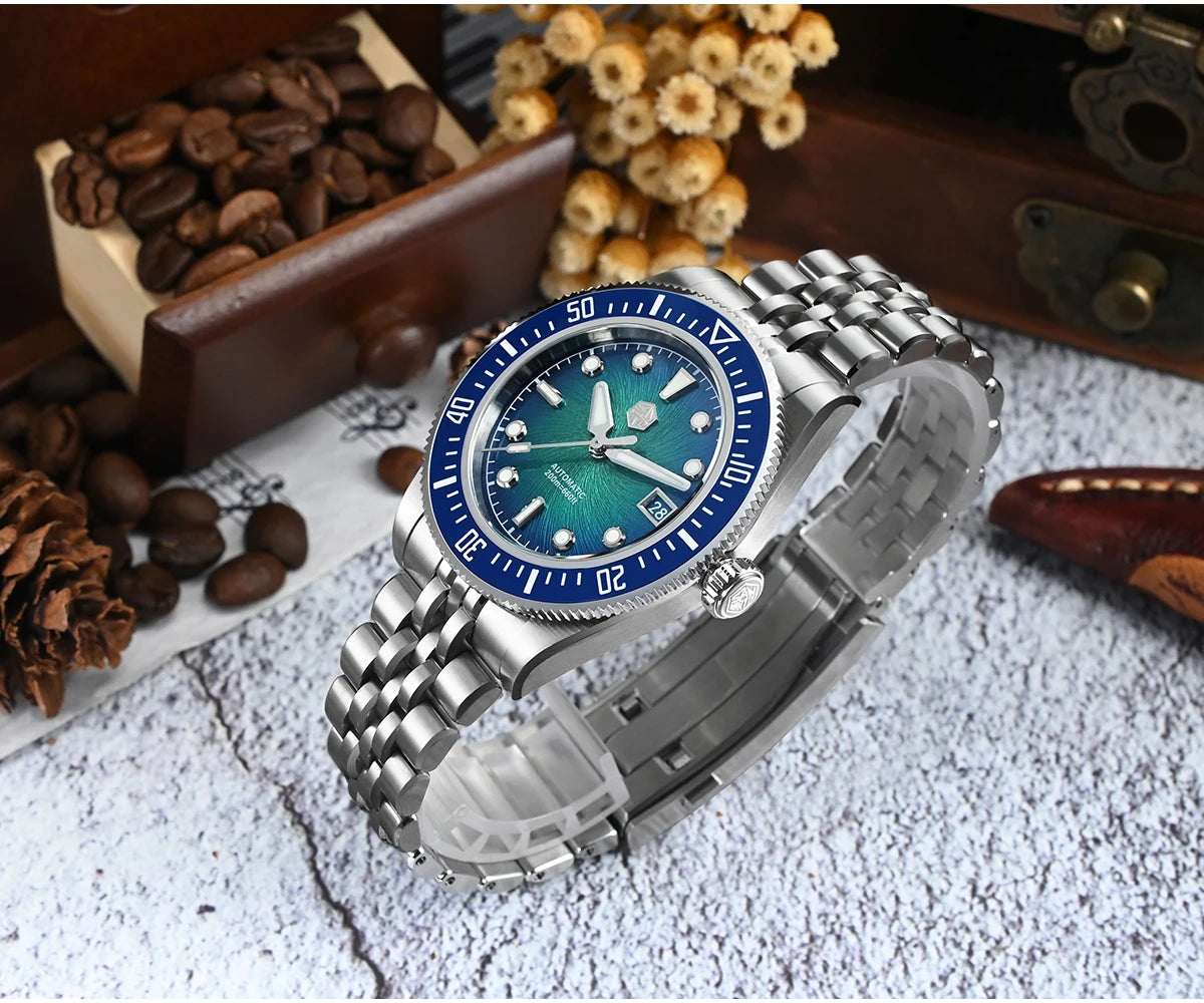 San Martin 40mm Luxus-Taucheruhr für Herren, Miyota 9015, Sunburst-Emaille-Zifferblatt, automatische mechanische Armbanduhr, wasserdicht bis 200m, SN0148