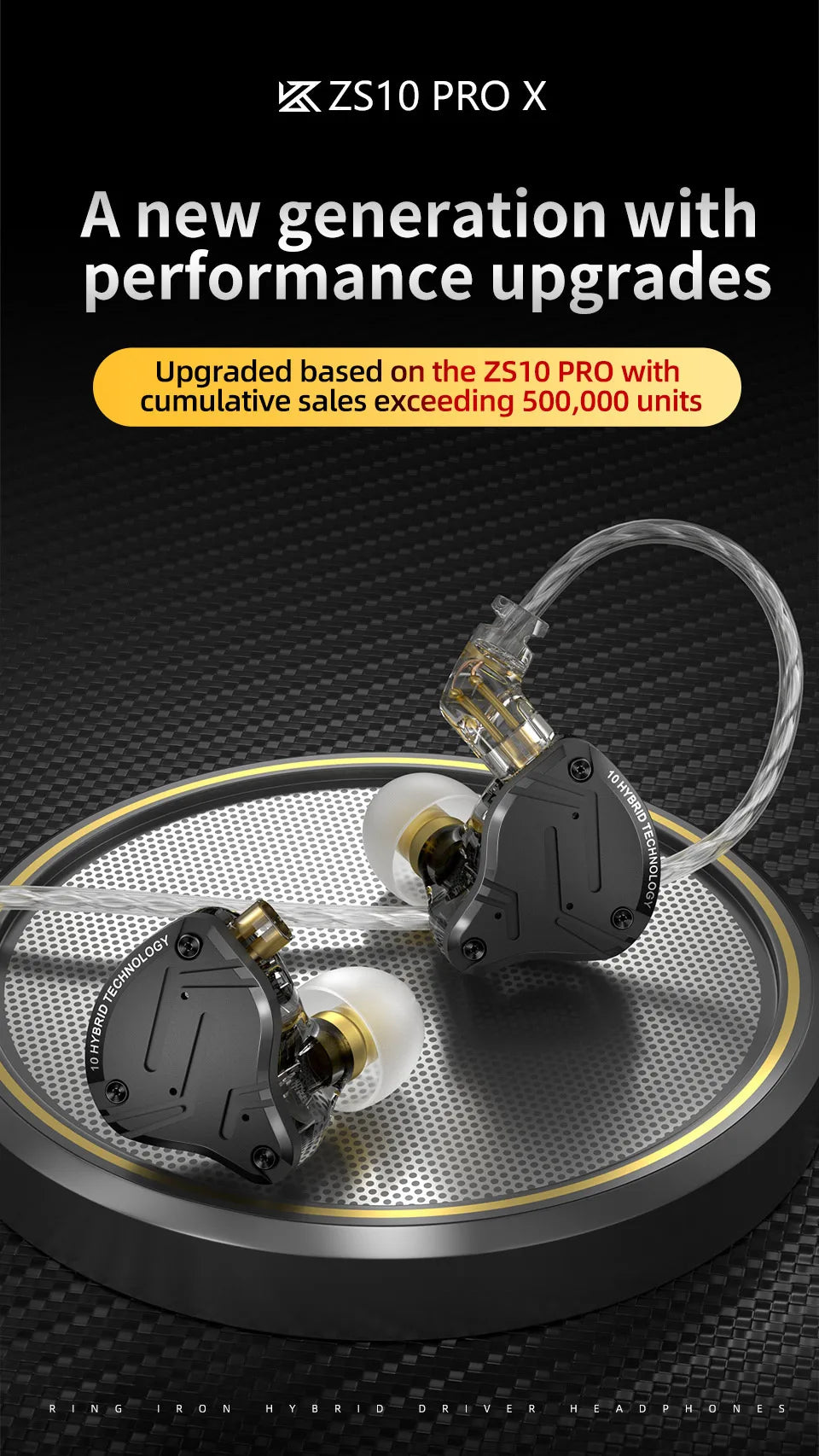 Auricolari in-ear cablati KZ ZS10 Pro X HiFi con bassi monitor, cavo staccabile e microfono