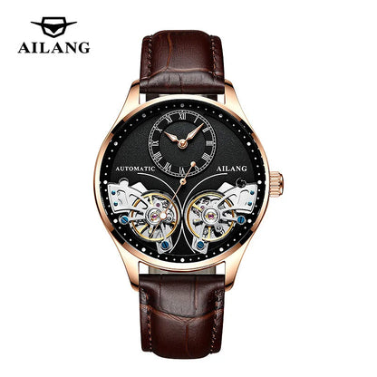 AILANG brandneue modische Double-Tourbillon-Uhr für Herren, Luxus-Edelstahl, wasserdicht, automatisch-mechanische Herrenuhr