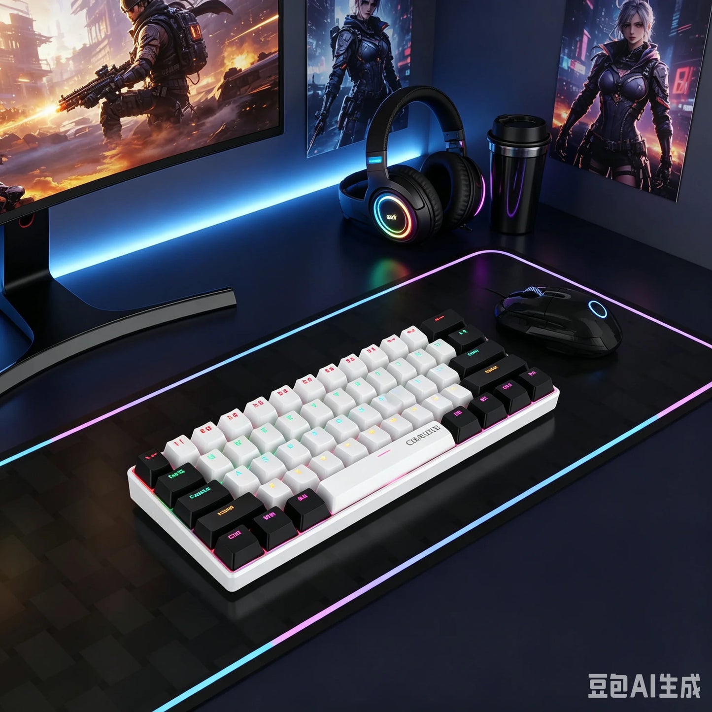 60% Compact Wired Mechanical Keyboard 61 Keys RGB Backlight Red Switch Ergonomic Small Portable for Office Computer Windows Tablet