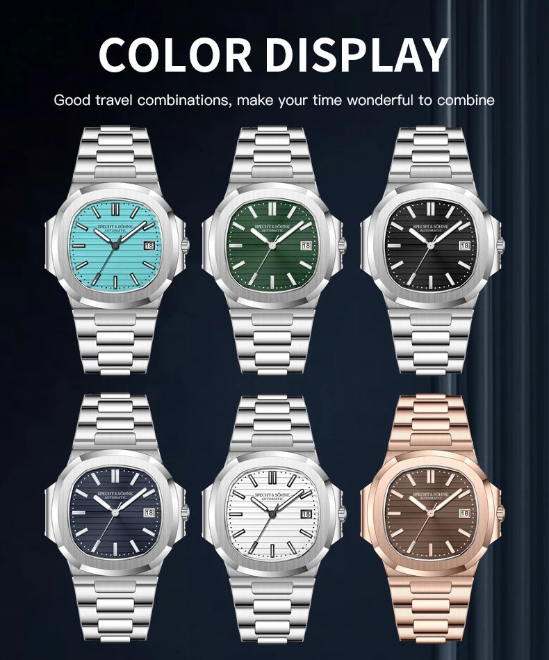 Specht & Sohne New Men's Watch Luxury Blue Sapphire Glass Japan Miyota 8215 Automatic Mechanical Stainless Steel Relogio Masculino