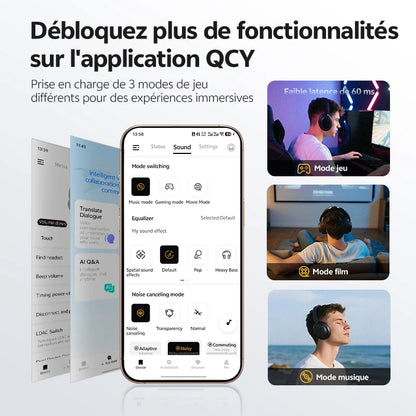 Cuffie over-ear QCY H3S ANC Bluetooth 6.0 – Hi-Res LDAC Spatial Audio, cancellazione adattiva del rumore -56dB, headset wireless