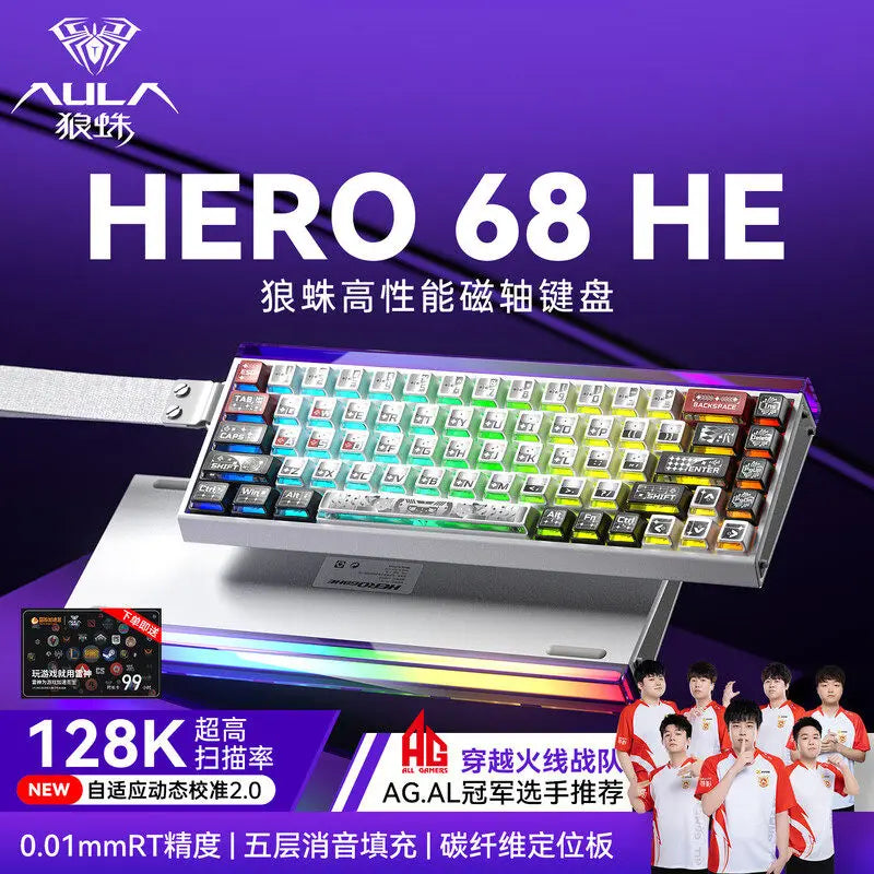 Teclado mecânico gaming com fios AULA HERO68 HE, switches magnéticos, Rapid Trigger, taxa de polling 8K, RGB, para esports