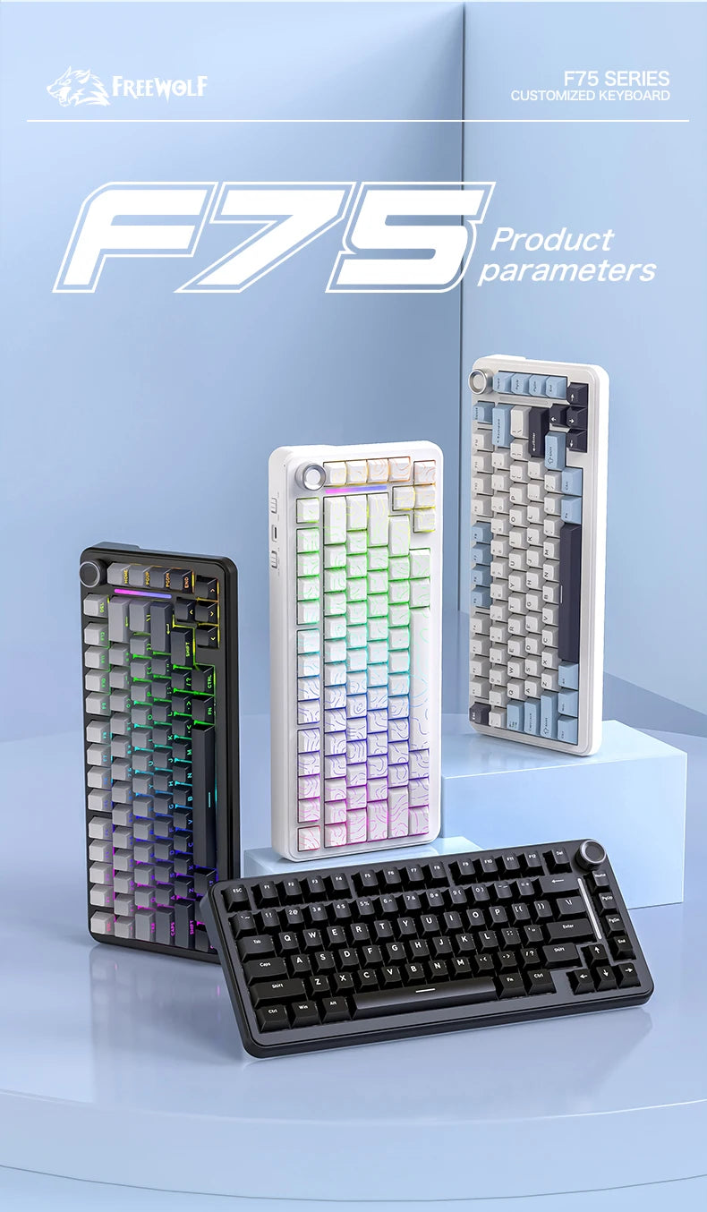 F75 Mechanical Keyboard FREEWOLF * AULA F75 Bluetooth Three-mode Keyboard, Dedicated for Gaming and Office Use