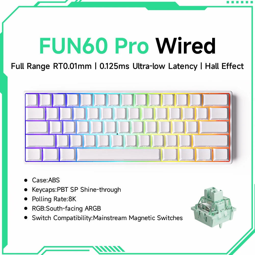MONSGEEK FUN60 PRO&MAX HE Mechanical Keyboard Magnetic Switch 60% Wireless Gaming Keyboard Rapid Trigger 8K ARGB Custom Keyboard