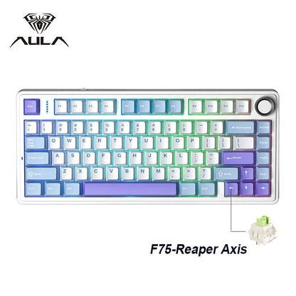 Teclado mecânico gaming AULA F75 RGB personalizado, layout 75%, gravação lateral, montagem gasket, 80 teclas, keycaps PBT em gradiente