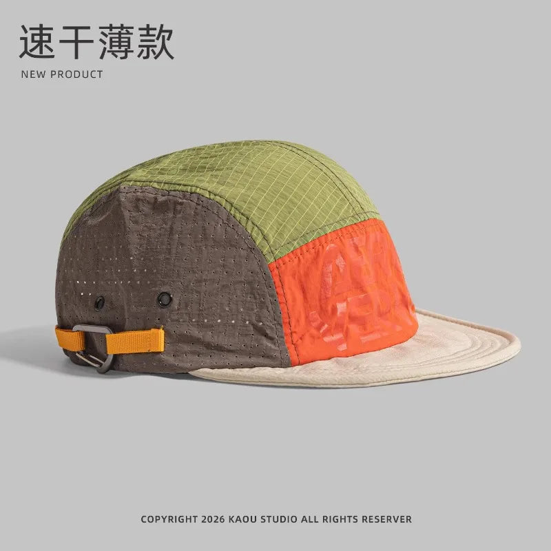 Gorras de béisbol japonesas de 5 paneles con combinación de colores retro para hombre; para verano, actividades al aire libre, acampada y ocio; protección solar; gorras de nicho para mujer