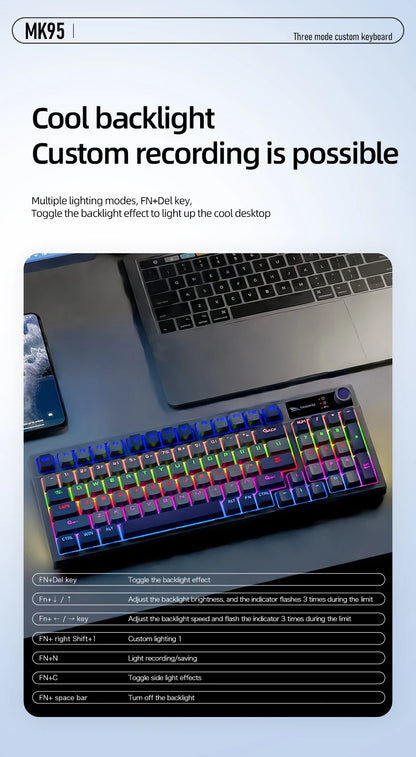 SMAILWOLF MK95 Bluetooth 무선 한국어 맞춤형 기계식 키보드 e-스포츠 3 모드 노트북 오피스 게임 풀 키 핫 스왑 가능 RGB 조명 효과