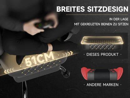 PINGGO Ergonomischer Gaming-Stuhl mit Fußstütze und Massagefunktion, PVC-Leder-Bürostuhl für PC-Gaming, Belastbarkeit 150kg