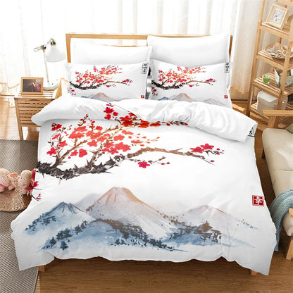 Conjunto de capa de edredão com pintura de bambu, conjunto de roupa de cama em estilo chinês, linho juvenil, tamanho Queen, conjunto de capa de edredão, conjunto de roupa de cama moderno