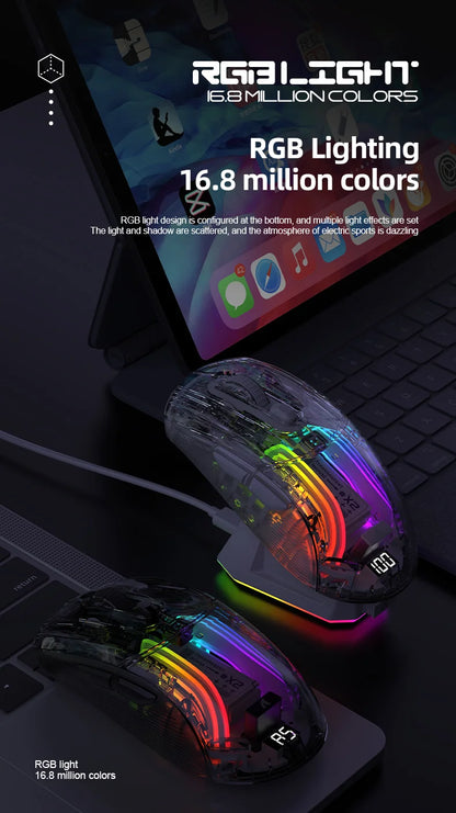 Attack Shark X2PRO Bluetooth Mouse, Tri-Mode, RGB Lights, Magnetic Charging, Transparent, Battery Indicator, Computer Phone