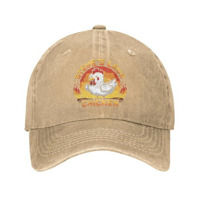 Унисекс шапка „Chicken Jockey Lava Chicken Print Steves“ – модна бейзболна шапка с ефект на износеност и измито покритие, с регулируема големина