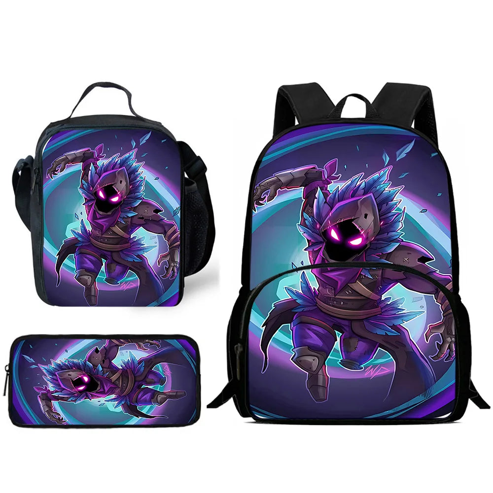 Hot Game Design Child Backpacks F-FortniteS Lunch Bag Pencil Case, Pupil Large Capacity School Bags for Boys and Girls, Best Gift