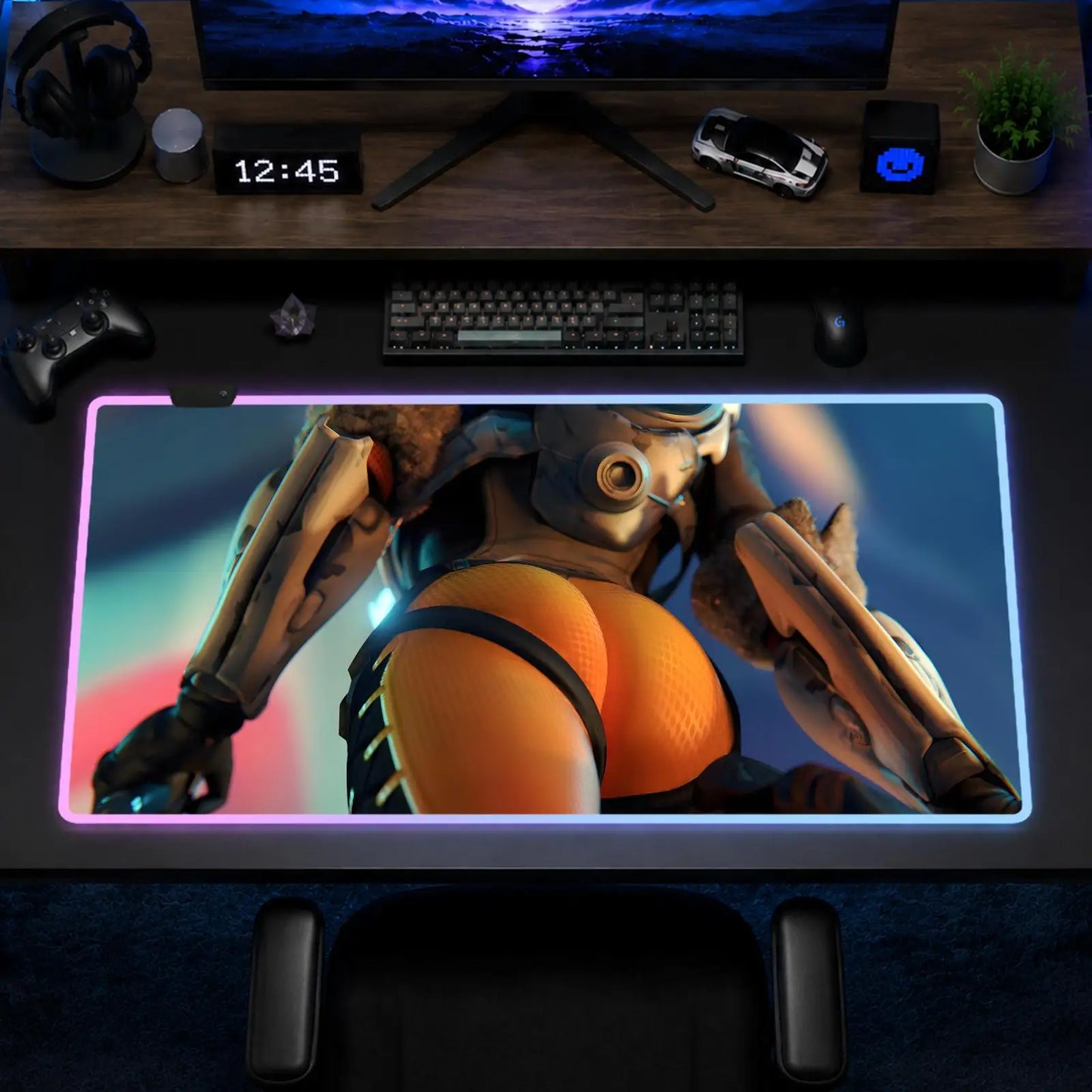 Tapete de Rato Gaming Overwatch Hips Anime XXL RGB, Tapete de Secretária LED Retroiluminado em Borracha