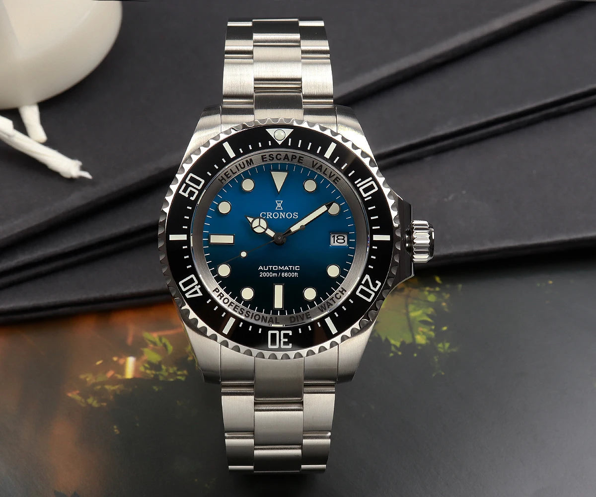 Cronos Automatic Diving Watch Stainless Steel 2000Meters Water Resistance Professional Diver PT5000 SW200 Miyota9015 90S5 L6027M