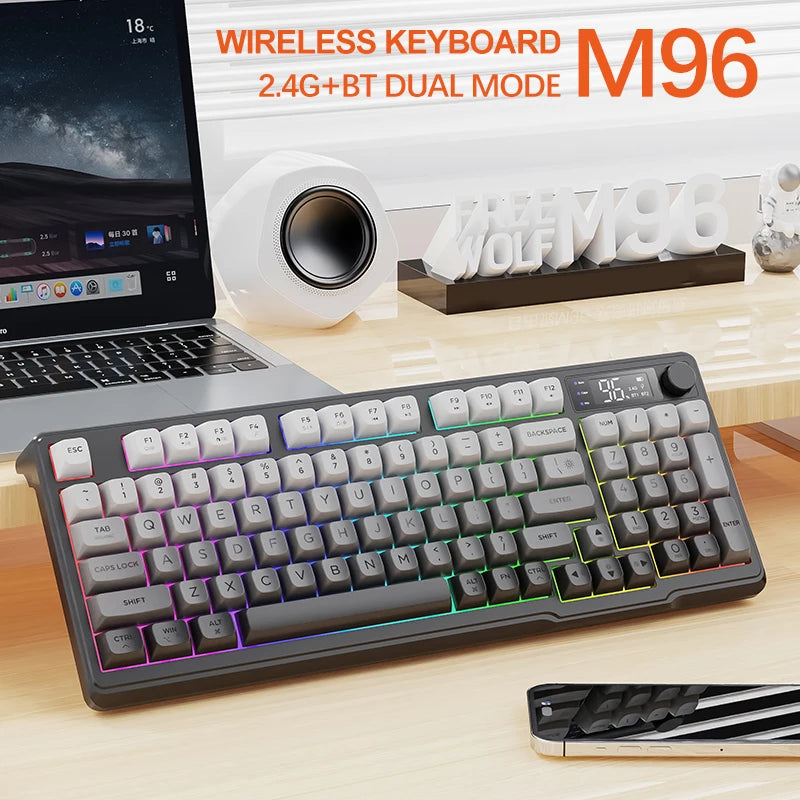 M96 Bluetooth Keyboard Wireless FREEWOLF Screen Gaming Keyboard, Electronic Screen, Multi-Device Connection, Ergonomics Gaming