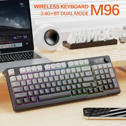 M96 Bluetooth Keyboard Wireless FREEWOLF Screen Gaming Keyboard, Electronic Screen, Multi-Device Connection, Ergonomics Gaming