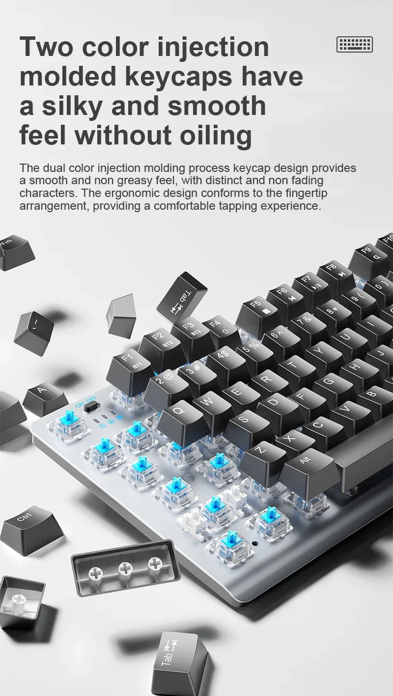 AULA F3001 Mechanical Keyboard Bluetooth Wireless Three Mode Metal Panel Two-color Injection Molding Cool Backlight Effect 87 Key