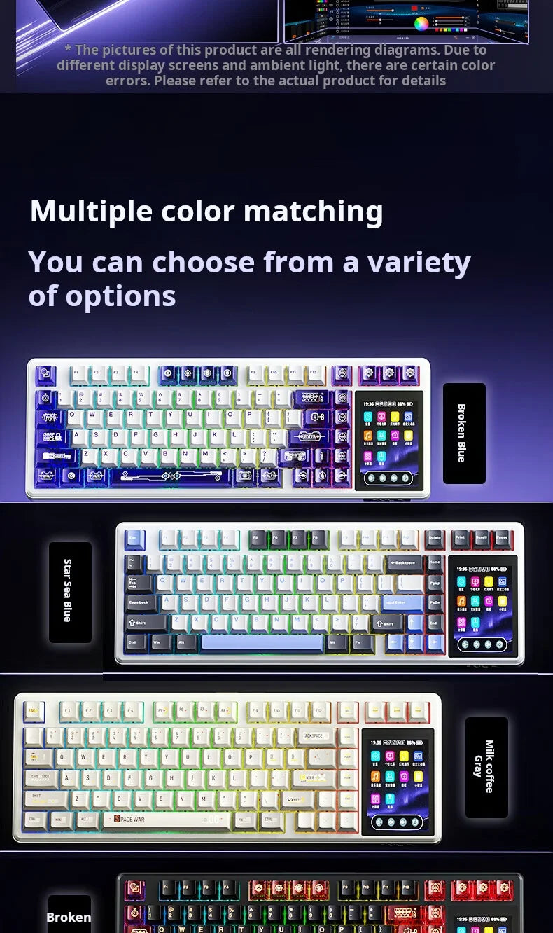 Teclado mecânico AULA L99 com ecrã inteligente, Bluetooth sem fios, tri-modo, teclado gaming noturno para portátil, 8000mAh, switch Raindrop