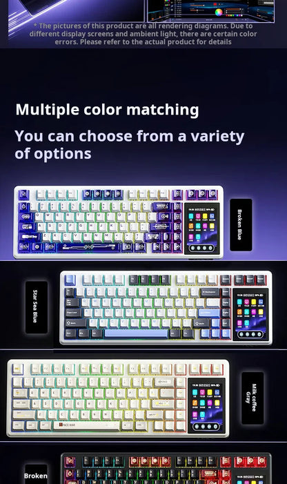 Teclado mecânico AULA L99 com ecrã inteligente, Bluetooth sem fios, tri-modo, teclado gaming noturno para portátil, 8000mAh, switch Raindrop