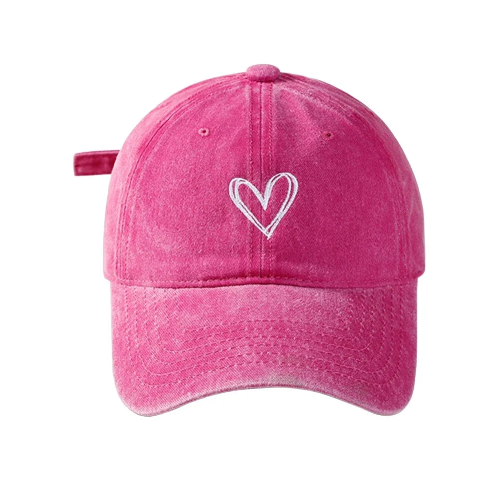 Peach Heart Embroidery Baseball Cap Washed Old Spring Summer Hat Women Men Couple Soft Top