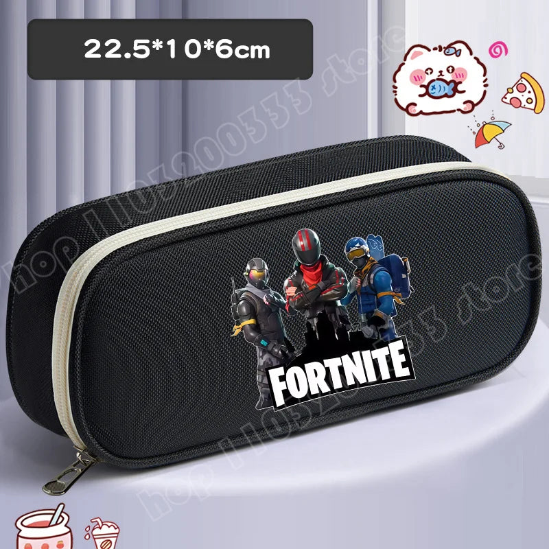 Fortnite Pencil Case Cartoon Character Print Pencil Pouch Canvas Stationery Bag Fashion Student Stationery Box Birthday Gifts