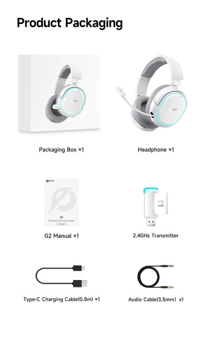 Picun G2 Kabelloses Gaming-Headset Bluetooth 5.3 – 7.1-Surround-Sound, Gaming-Kopfhörer mit 5ms niedriger Latenz und ENC-Mikrofon für PC, PS5, PS4, Switch & Mobilgeräte