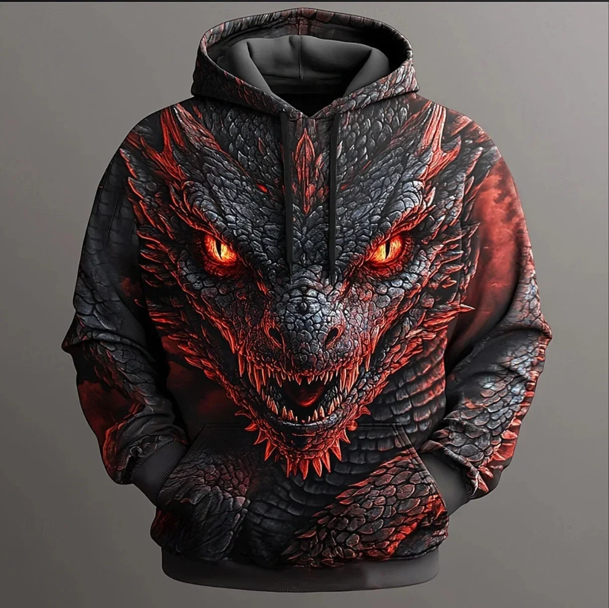 Herren-Hoodie mit Retro-Drachenmuster, 3D-Print, kreativem Design, langen Ärmeln, lässiger Pullover, modisch, cool, Oversize, atmungsaktive Kleidung