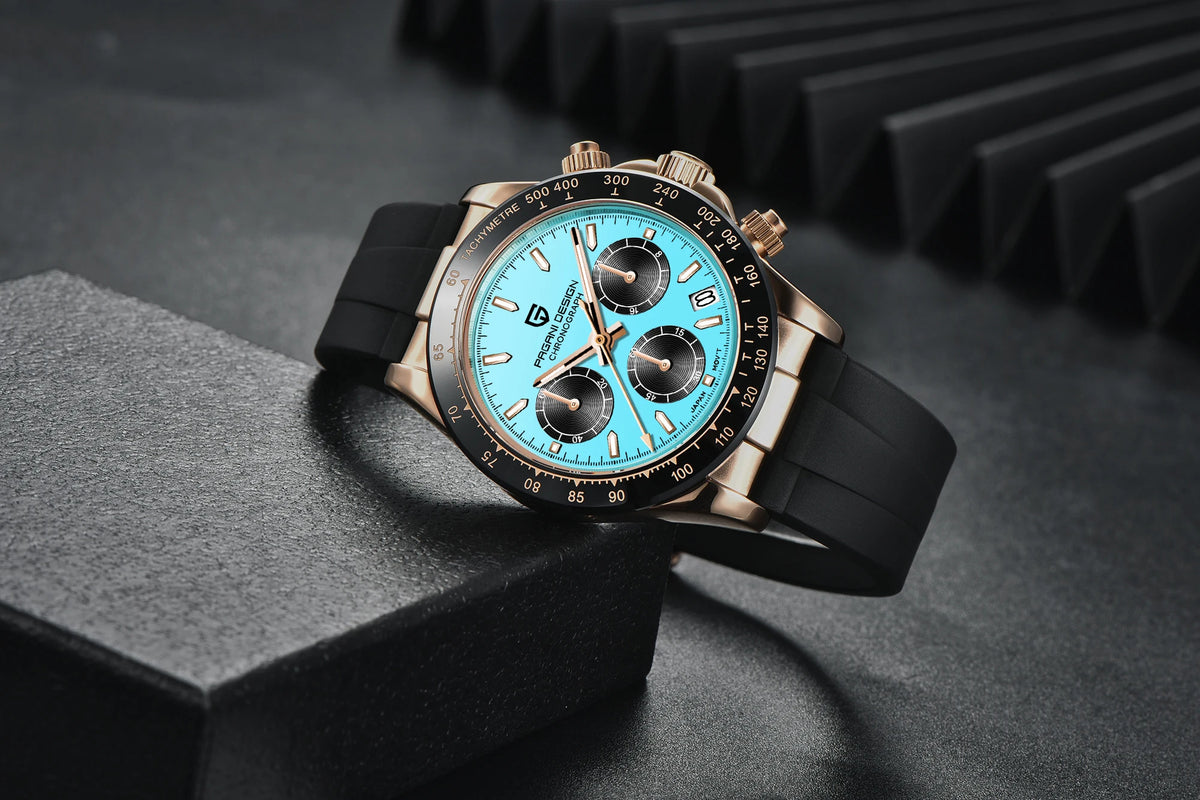PAGANI DESIGN New Gold Blue Luxury Quartz Watch For Men Gift Box VK63 Movt Chronograph Sapphire Crystal Stainless Steel Watch