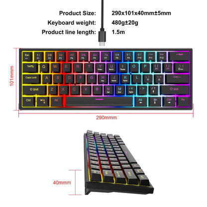 Teclado Gaming com Fio de 104 Teclas com Sensação Mecânica para Portátil e PC, Ergonómico, Retroiluminado RGB, 61 Teclas, Switches Cyan e Keycaps