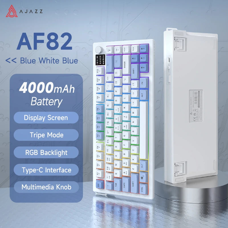 Teclado AJAZZ AF82 Office Low Profile RGB com fios/sem fios para gaming, layout 75%, 82 teclas, bateria de 4000mAh para Win/Mac