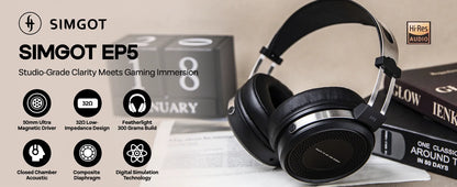 SIMGOT EP5 kabelgebundene Hochleistungs-Kopfhörer mit dynamischem 50mm-Treiber – HiFi-Gaming-Headset, niedrige Impedanz, hohe Empfindlichkeit, 7.1 Surround Sound