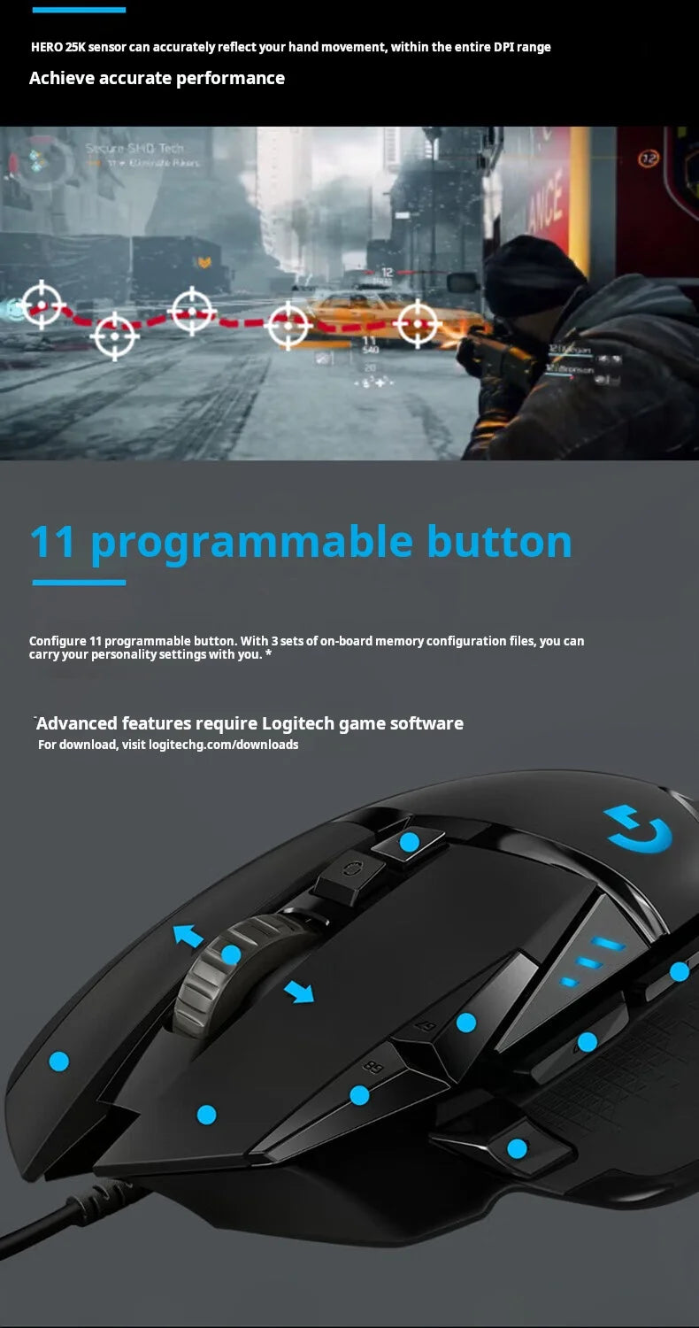 Logitech G502 HERO Cable Game Mouse E-Sports Chicken Dinner Mechanical Mouse RGB Light Can Be Balanced for Chicken Dinner Macro Program