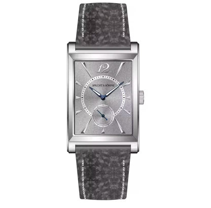 2026 Specht&Söhne Ultra Thin 7.5mm Rectangular Watch Japan Quartz Movement Small Seconds Sandblasted Dial Grey Leather Strap Watch