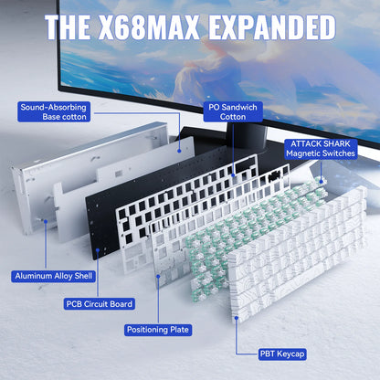 Teclado ATTACK SHARK X68MAX HE Rapid Trigger em alumínio com interruptores magnéticos, 60%, com fios, 8KHz, precisão RT de 0.005mm