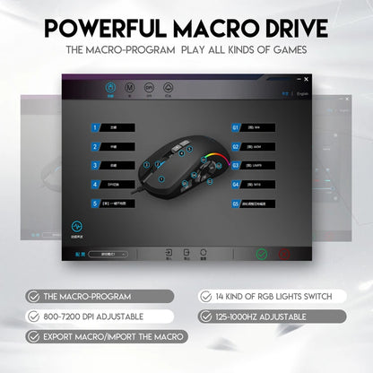 Wired Gaming Office Mouse 7200DPI RGB Backlit Mouse 6 Adjustable DPI Levels/10 Programmable Buttons/Back to Desktop Button Mouse