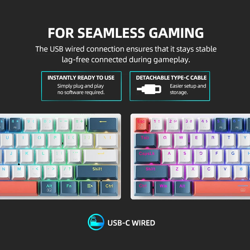 K500-B61 Machenike Mini Teclado Mecânico 60% 61 Teclas Gaming com Fio, Totalmente Hot-Swappable, Retroiluminação RGB