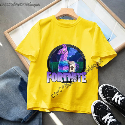 Summer Game Fortnited T-shirt Bottle Royale Birthday Tops Party Wear Boys Tee Fortnight Short Sleeve Cotton Kids Clothes