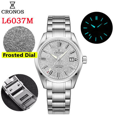 Cronos Men's Watch 39mm Automatic Wristwatch White Dial Solid Links Sapphire 10 ATM L6037M