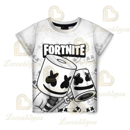 Fortnite T-Shirt für Erwachsene und Kinder, 3D-Digitaldruck, lockere Passform, große Größen, kurzärmeliges Sommer-Tee für Kinder