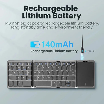 Mini Folding Wireless Bluetooth Keyboard Russian Spanish Arabic Hebrew Portuguese with Touchpad for Windows, Android, IOS