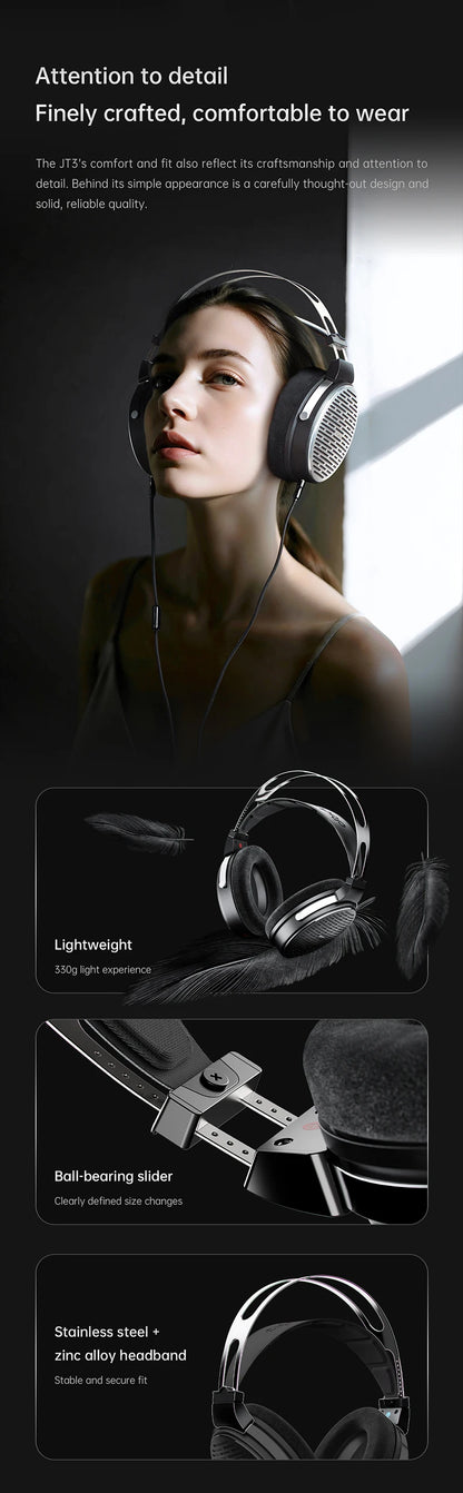 Cuffie over-ear cablate open-back FiiO JT3 con driver dinamico da 50mm HiFi e cavo rimovibile