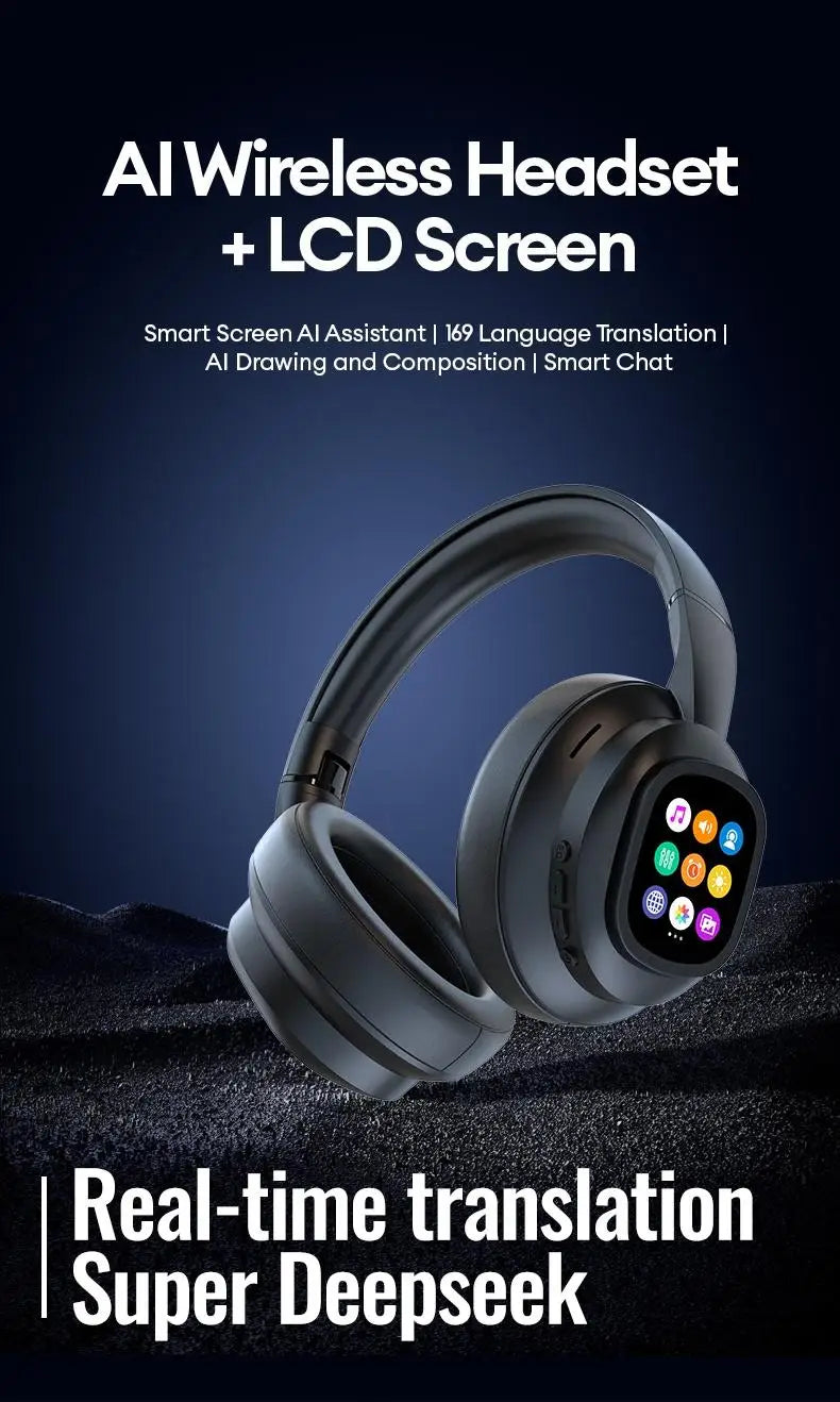 KI-LCD-Touchscreen kabellose Bluetooth-Kopfhörer – ANC-Geräuschunterdrückung, tiefer Bass, Gaming-Headset mit HD-Mikrofon