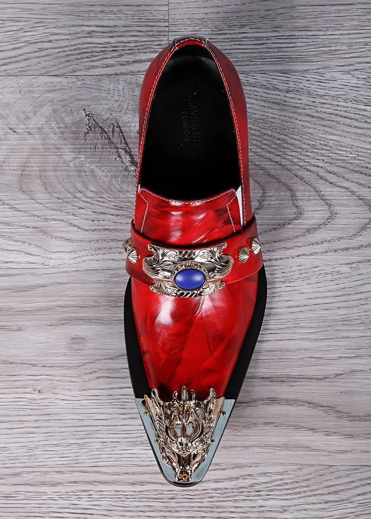 Men Luxury White Gold Metal Toe Oxford Elegant Loafers Slip On Dress Shoes Formal Wedding Party PU Leather Shoes Size 38-46