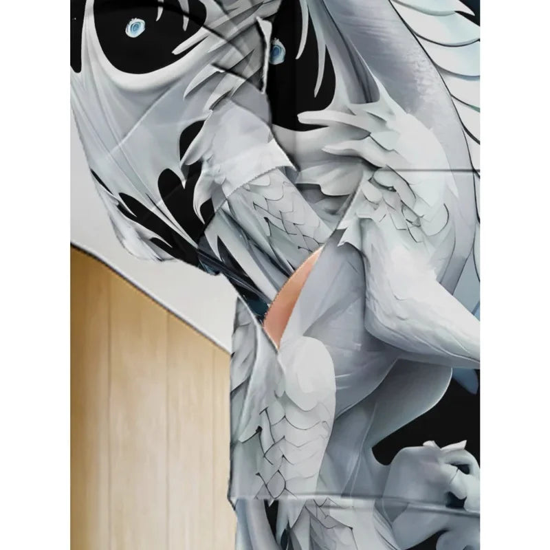Herren-Hoodie mit Drachenprint und Reißverschluss, Kordelzug, langen Ärmeln, Oversize-Passform, für Outdoor-Aktivitäten und Reisen, Herbst/Winter