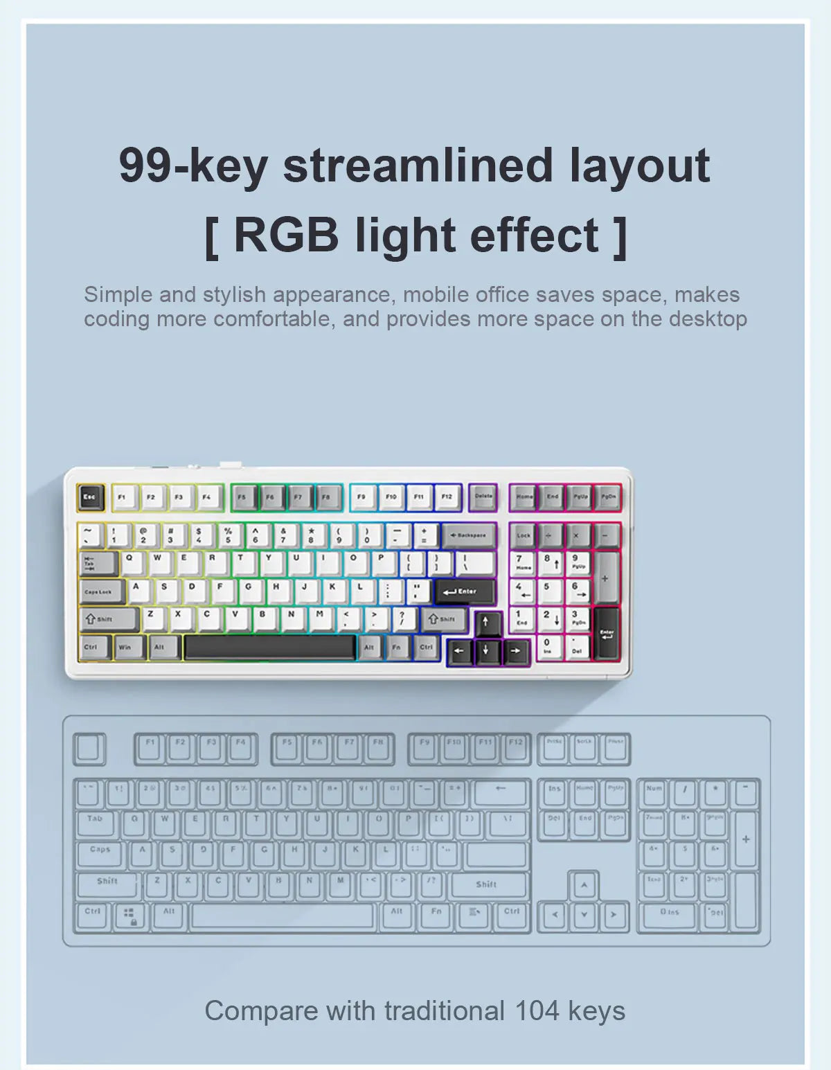 Teclado mecânico AULA F99 Bluetooth 5.0/2.4G sem fios/com fios, teclado gaming com montagem gasket, 99 teclas, personalizável