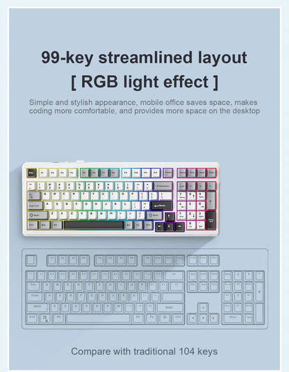 Teclado mecânico AULA F99 Bluetooth 5.0/2.4G sem fios/com fios, teclado gaming com montagem gasket, 99 teclas, personalizável