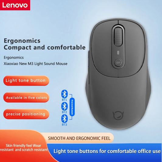 Lenovo Xiaoxin M3 Bluetooth Wireless Mouse, Rechargeable Silent Office Mouse with Triple Bluetooth Connectivity, Adjustable DPI, Twilight Gray