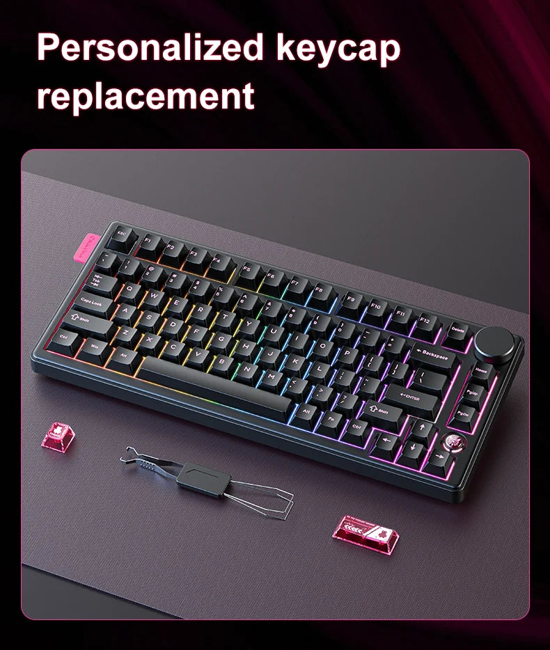 Onikuma 2025 New Mt706 RGB Gaming Mechanical Keyboard 2.4g/ Wired/Bt, 81-Key PBT RGB Gaming Keyboard